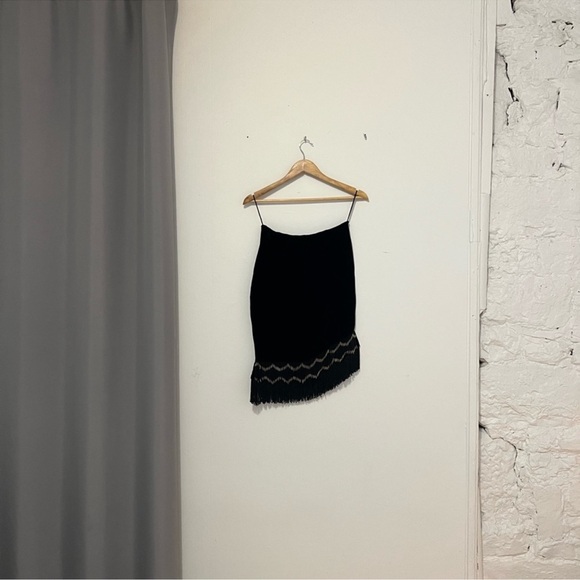 Vintage Frissons Paris velvet fringe & beaded Black Women's Skirt - Picture 6 of 10